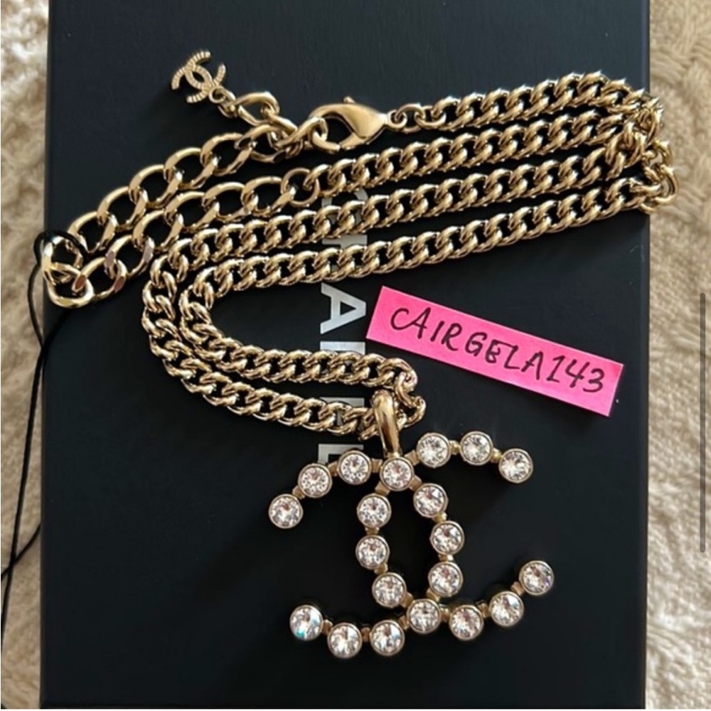 Chanel CC Crystal Pendant Necklace 23P
